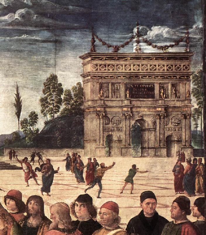 PERUGINO, Pietro Christ Handing the Keys to St. Peter (detail) as Spain oil painting art